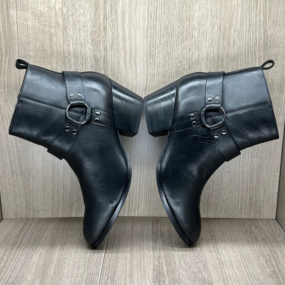 House of Harlow 1960 Boots Women 8 Portia Biker Harness Block Heel Leather Black - Picture 5 of 14
